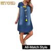 Fashion Summer Spring V-Neck Short Sleeve Solid Color Print Casual Dresses