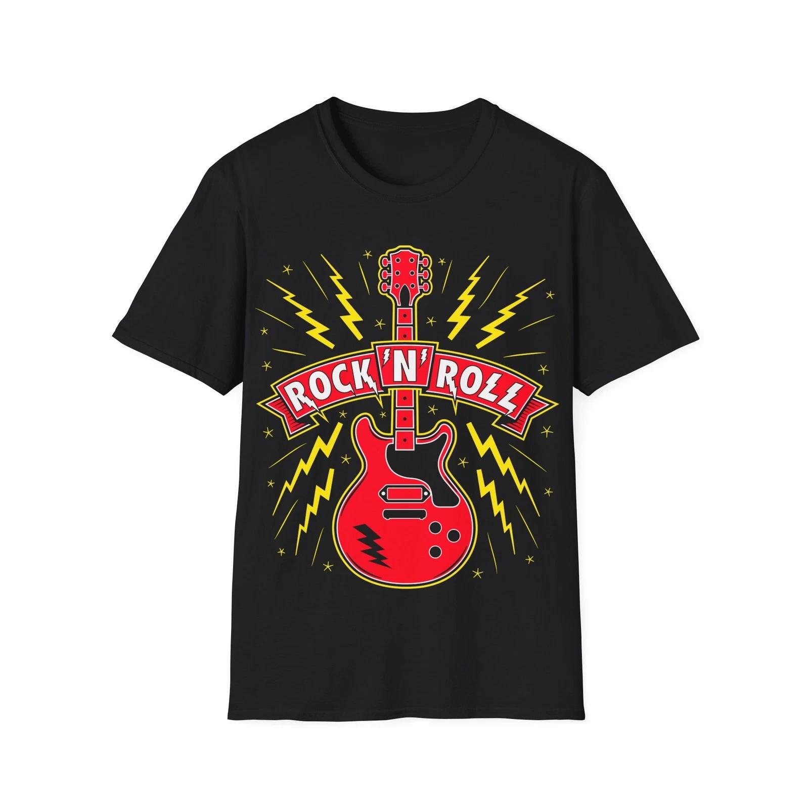 Rock n Roll Guitar T-Shirt, Rock Music Fan Tee, Regular Fit Top 3XL