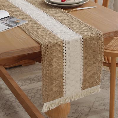 Party Table Runner Weaving Fabric Boho Style Tassel Decor Contrast Color Braided