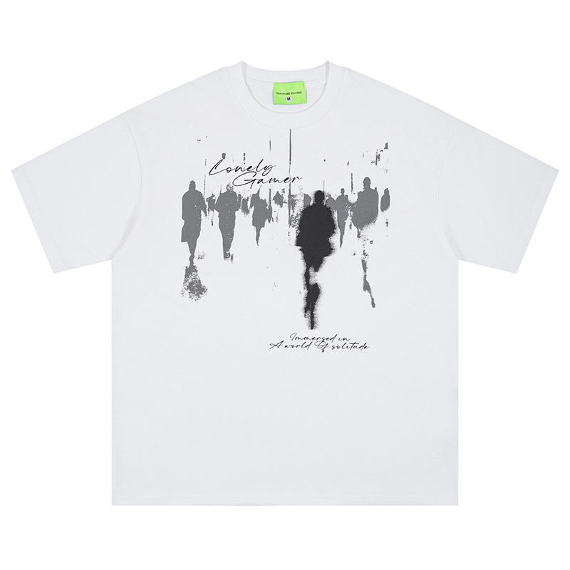 American Street Hiphop Silhouette Print Casual Loose Short Sleeve T-Shirt