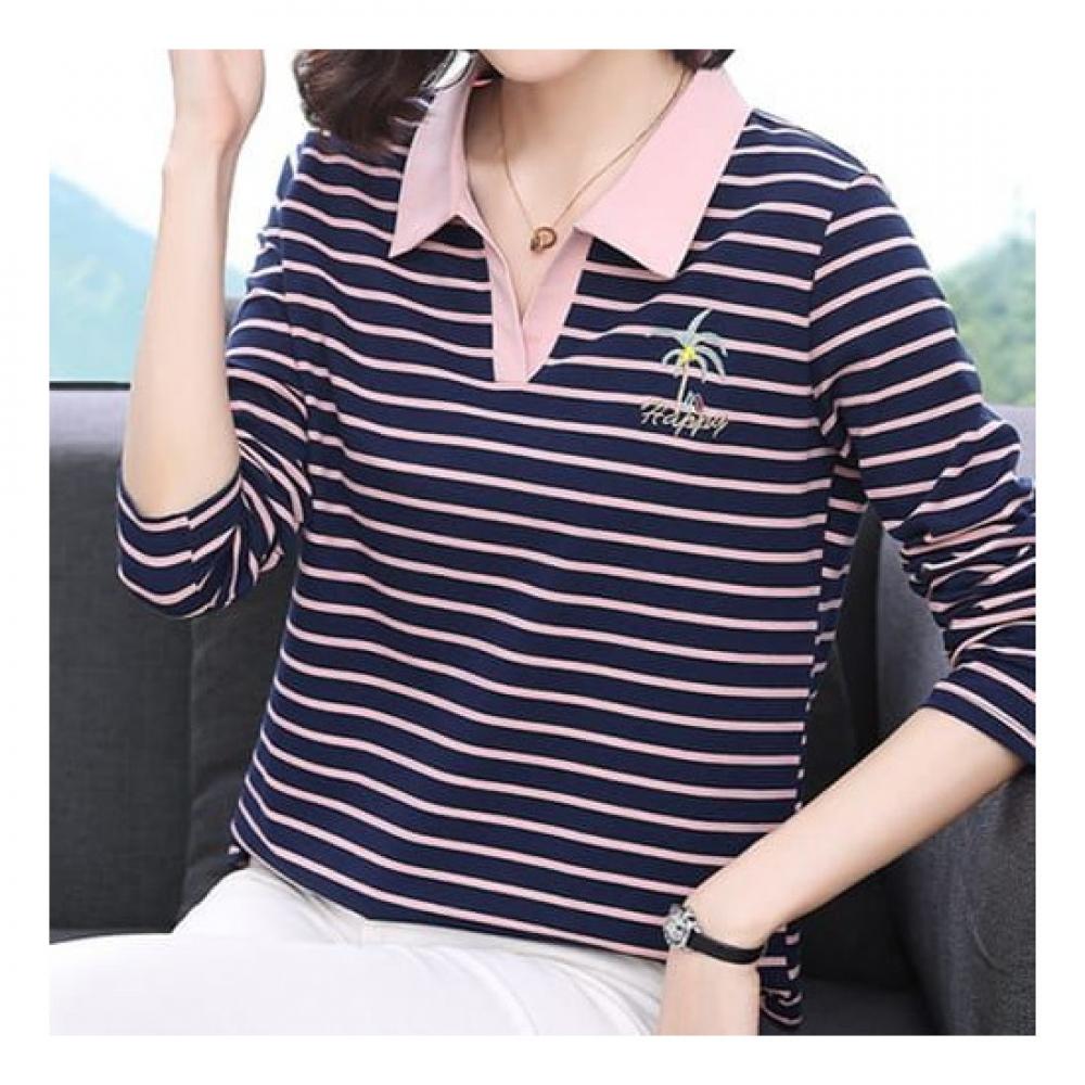 Navava Men S Palm Embroidery Collar Long Sleeve T ShirT nT1406