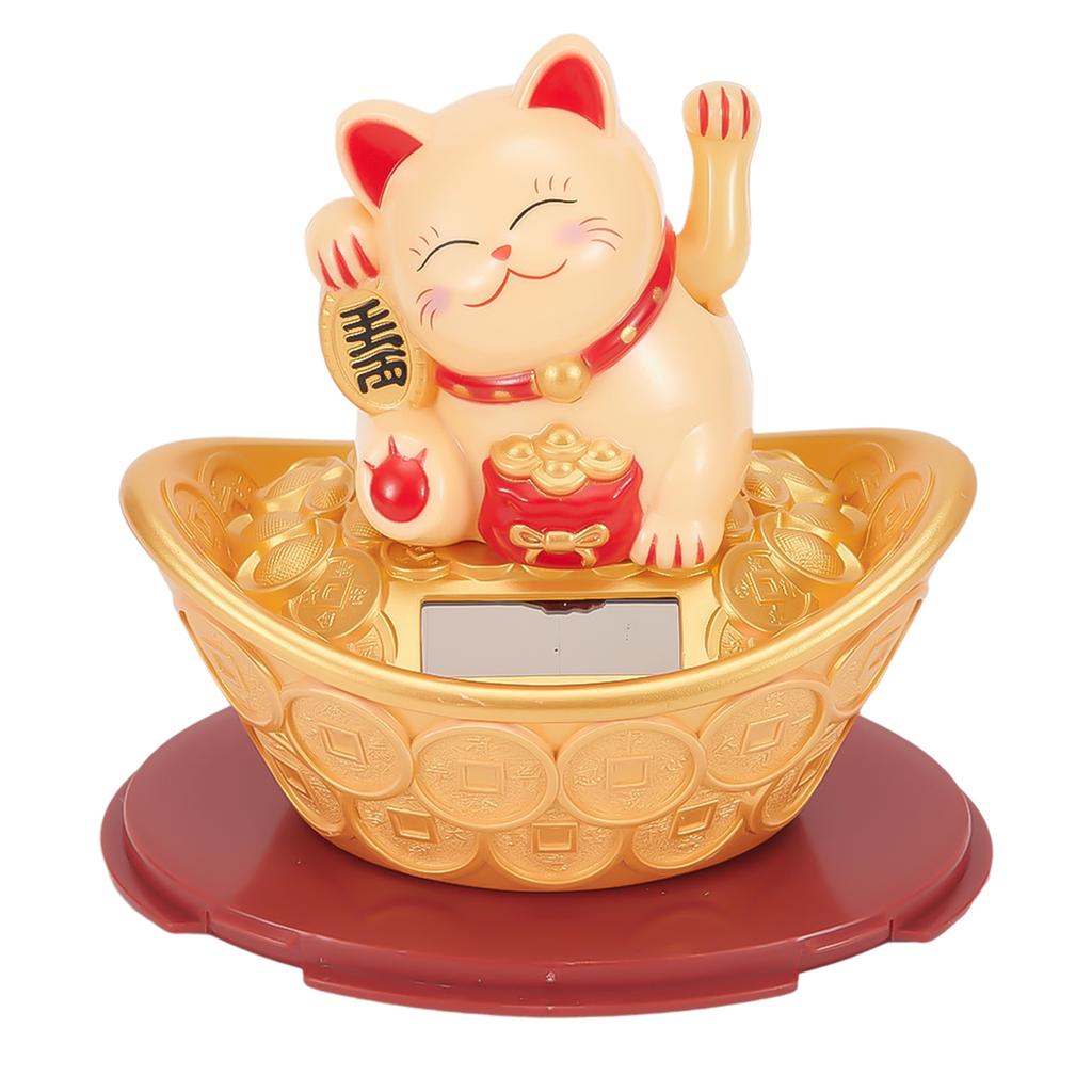 Gold Ingot Lucky Cat Hand Hotel New Year Ornament Shop Solar Waving Decor Fortune Plastic Wealth 11.5x7.5x12cm