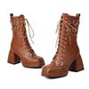 Autumn and Winter High-heeled Platform and Ankle Boots Square Head Front Lace-up Low-tube Martin Boots for Women