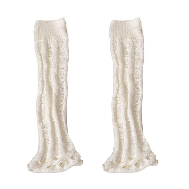Subcultures Fall Knitted Flared Leg Warmers Harajuku Ripped Hole Solid Color Foot Covers Calf Length Socks for Women