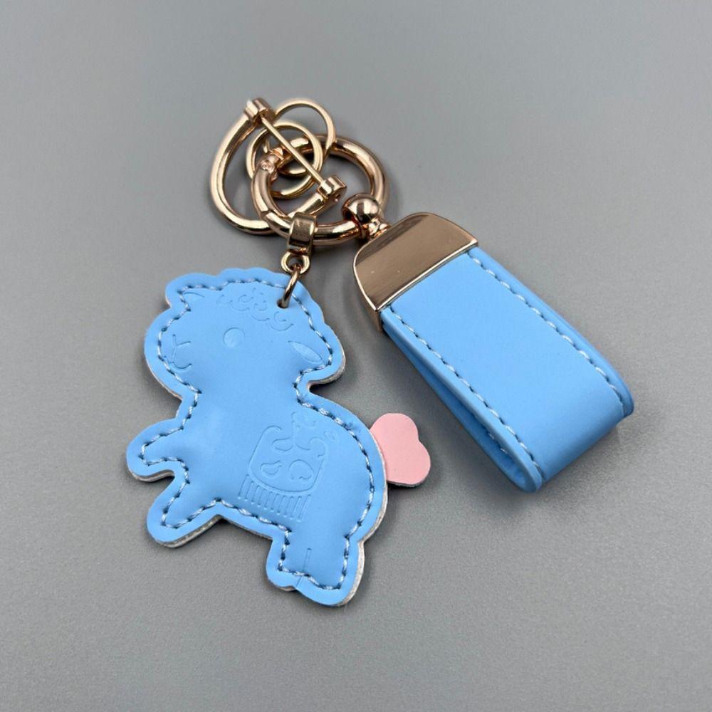 Anti-Loss Strap Goat Pendant Leather Sheep Bag Charm Kawaii Goat Car Keychain  Women