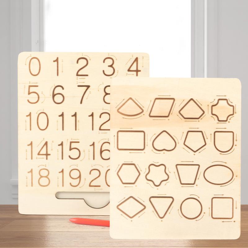 Kinder Schreibübung Holz Alphabet Tafel Alphanumerisch Handschriftliche Spur Kopie Rille Montessori Spielzeug