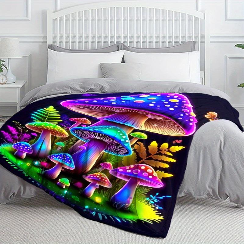 Lebendige Lila Pilz-Print Fleece-Decke Weiche Warme Flanelldecke für Sofa Bett Reisen Camping Wohnzimmer Büro Ganzjahres