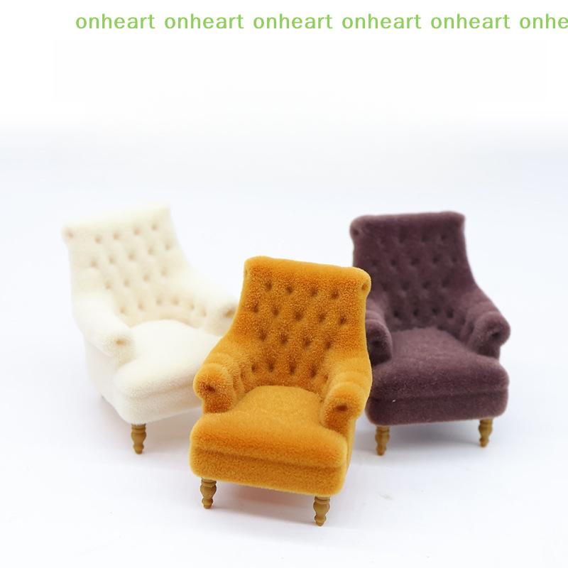 [C]Miniature Flocked Armchair 1Pcs for Dollhouse 112 120 125 130 Scale Single Sofa Furniture Prop