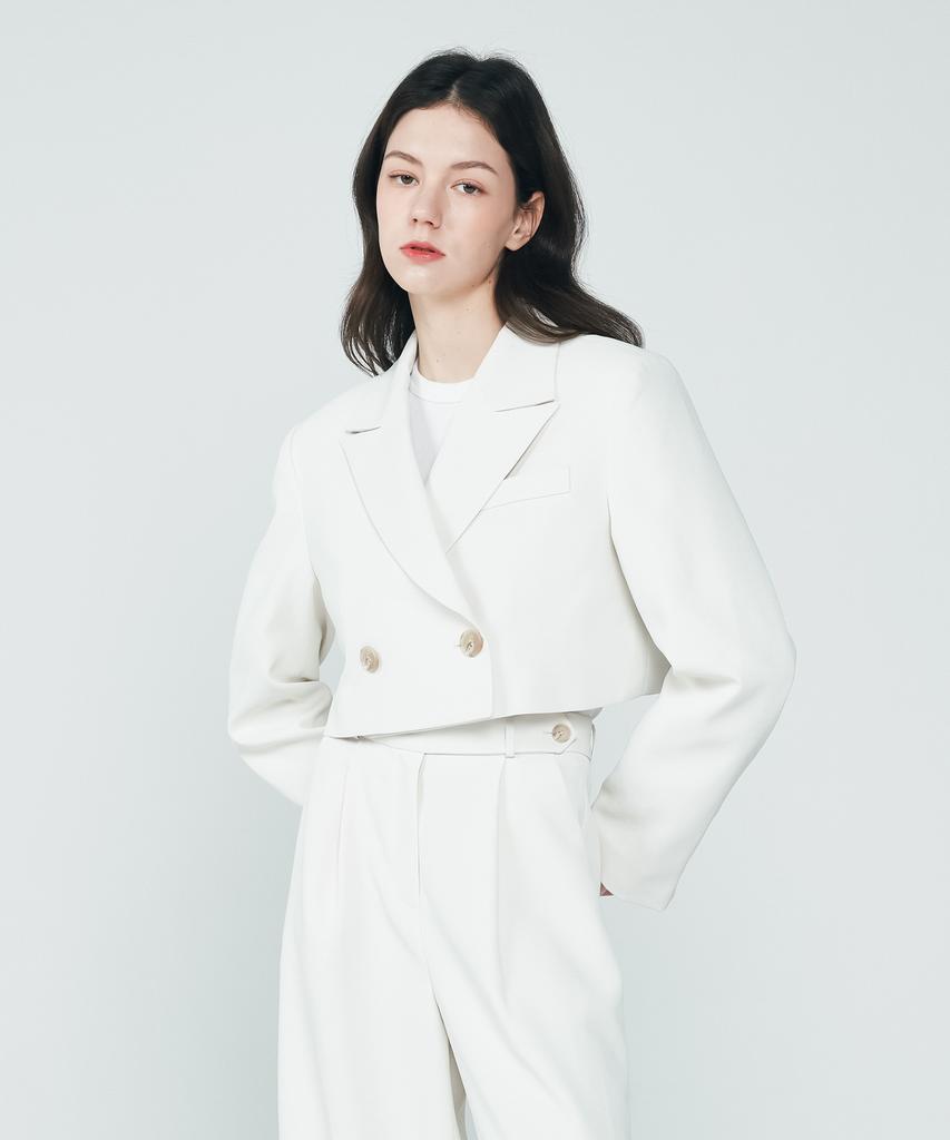 Depasion Classic Double Button Crop Jacket (Ivory)