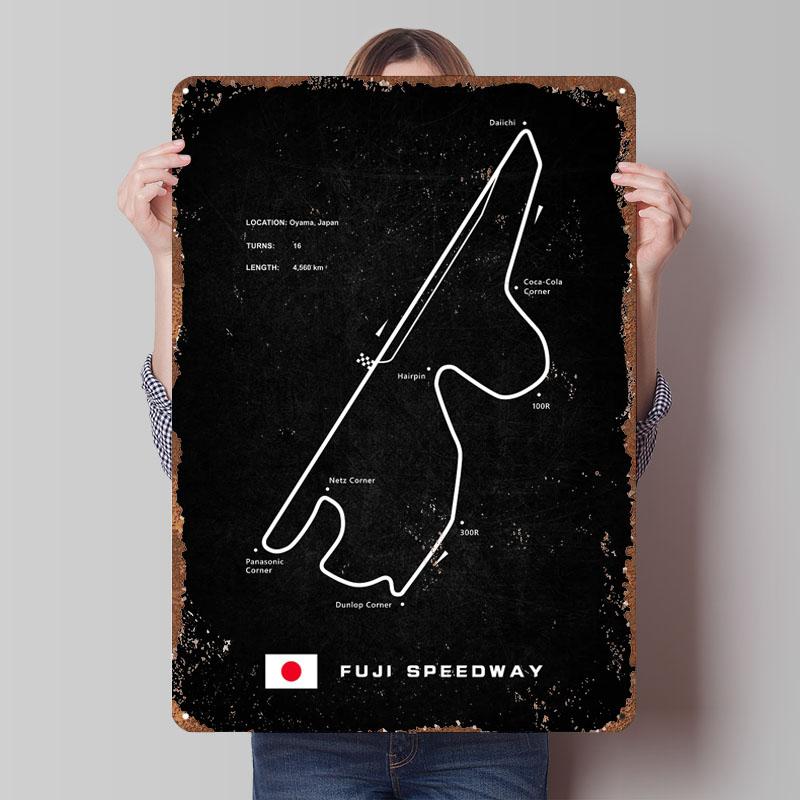 Fuji Speedway Poster Racing Circuits Metal Sign Coffee Bar Accessories Customizable F Tracks Plaques for Home Room Decoration