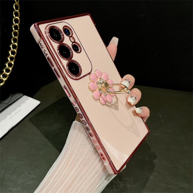 For Samsung Galaxy S24 Ultra Luxury Plating Frame Ring Stand Holder Phone Case For Samsung S21 S22 S23plus A25 A52 A54 A55 Cover