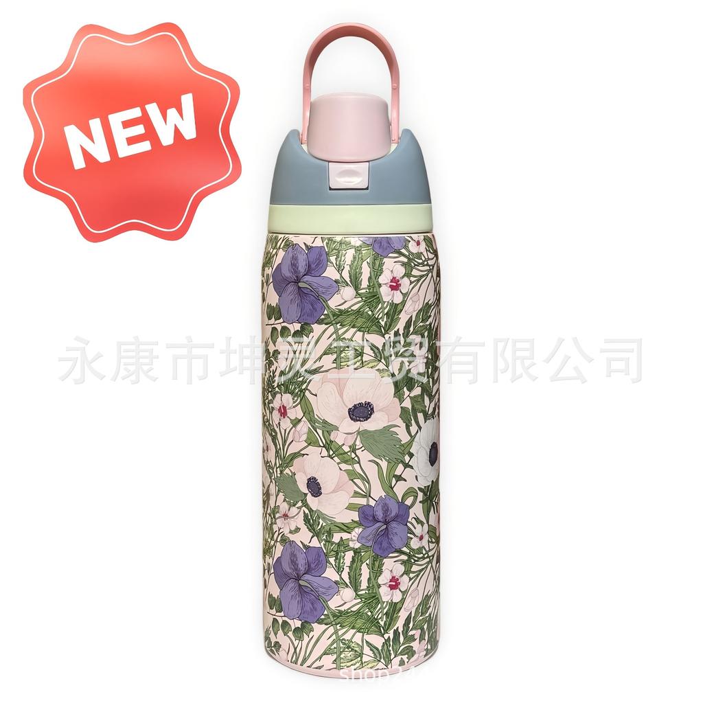 1pcs Floral Insulation Stainless Steel Thermos Bright Summer Garden Design Keeps Drinks Warm or Cold for Home and Outdoor Use
