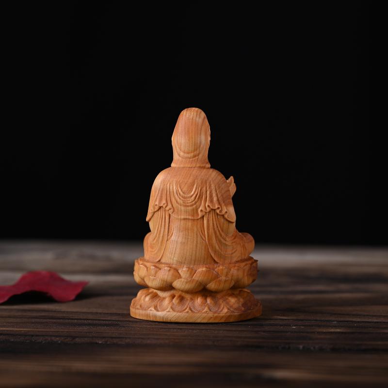 Minimalist Solid Wood Guanyin Statue Hand Carved Wooden Ornament for Home Living Room Interior Decoration