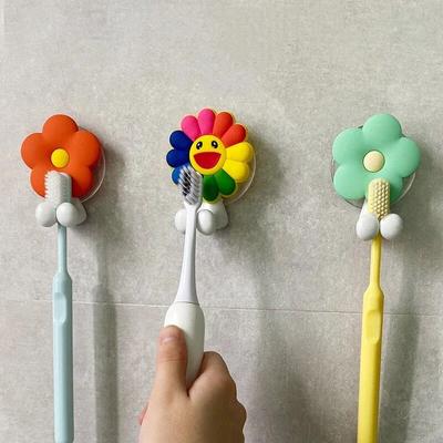 Porta spazzolino da denti creativo per bambini con motivo a fiori e cartoni animati, porta spazzolino elettrico da parete senza fori