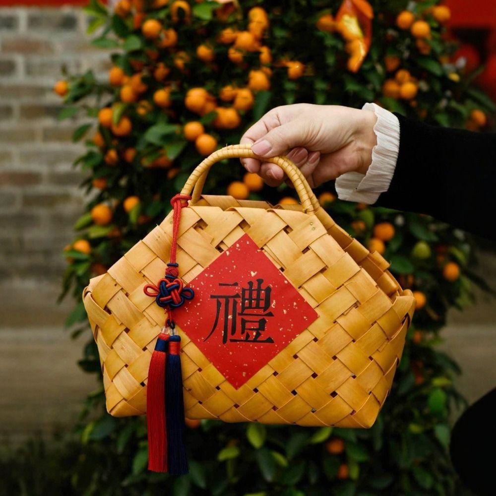 Natural Woven Bag Wooden Storage Box Multi-functional Hand-held Basket  Zongzi