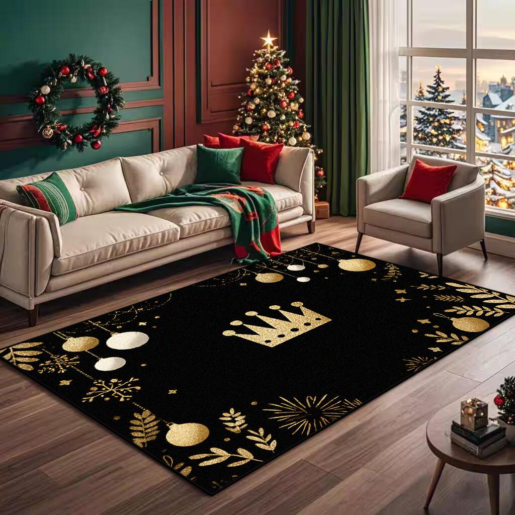 

INS Christmas black gold Carpet Living Room Luxury Decor Antiskid warm Mat Soft fluffy large size Lounge Rug New Year gift 60x90cm