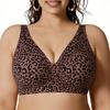 Plus Size Wireless Seamless Bra with Jelly Strips Ice Fabric Outer Expanding Lifting Gathered Leopard Print Intimates for Women