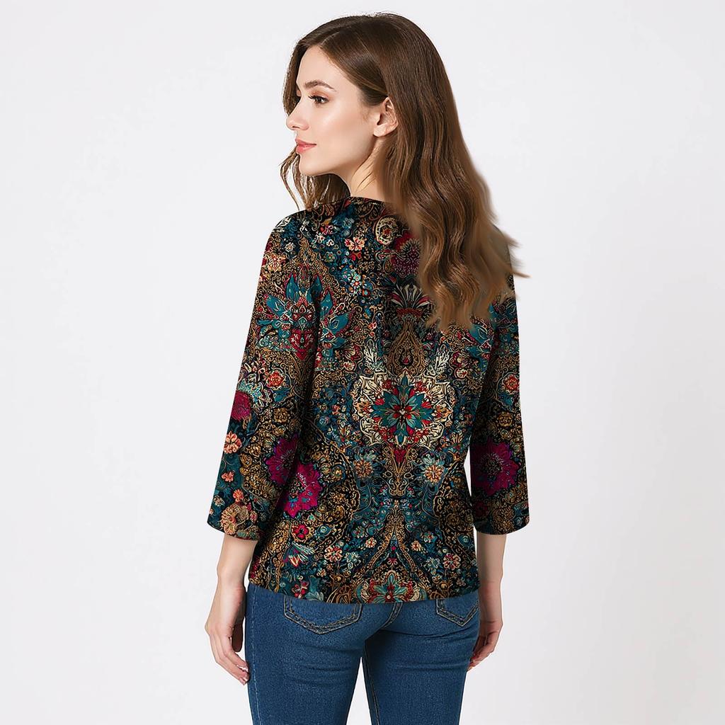 Camicie a maniche 3/4 da donna, scollo a V, top stampati, top casual, magliette basiche, camicette, top larghi