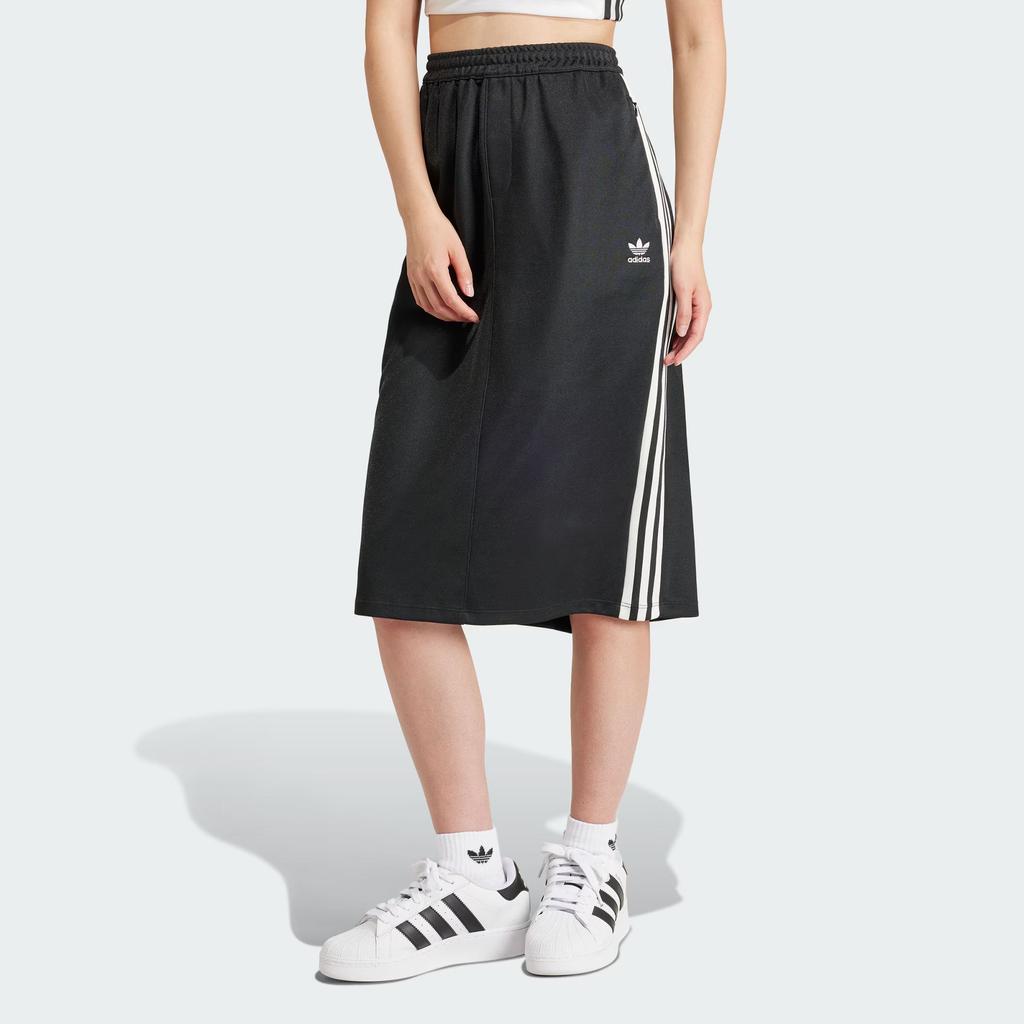 Adidas Originals 3-Stripes Color-Block Elastic Waist Sporty Casual Long Skirt Women Bottoms Black IR6101