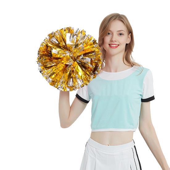 

Cheerleading Pom Poms with Handle Cheerleader Squad Spirited Pompoms Metallic Foil Cheer Hand