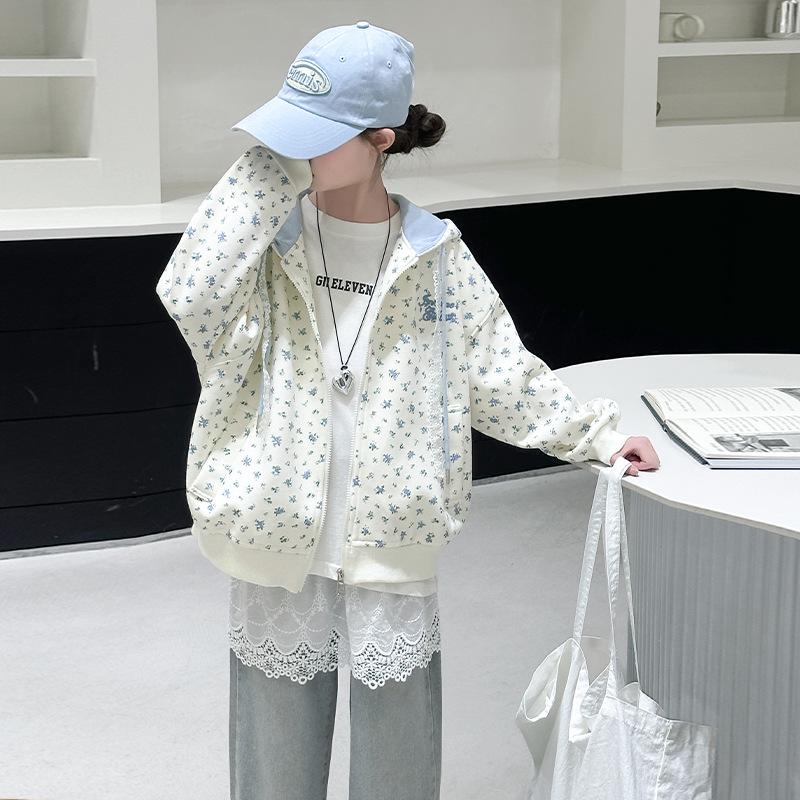 2025 Mädchen Floraler Kapuzen-Cardigan Sweatshirt – Herbstmode