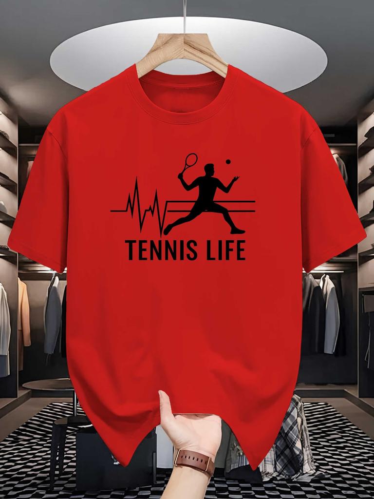Heartbeat Tennis Player Graphic Unisexs Crew Neck T Shirt Tennis Life Sport Print Short Sleeve Casual Cotton Daily Street Tops