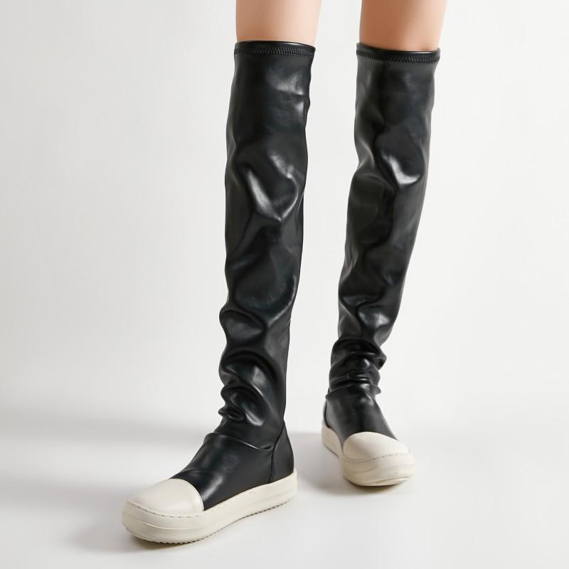 Stretch Over Kne Støvletter Kvinner Tykk Såle Plattform Høydeøkende Designer Lange Støvletter Stor Størrelse Alt Match Botas Casual