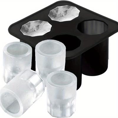 Moules à glace en verre à Shot en Silicone, plateaux à glaçons pour congélateur avec 4 cavités, moule en verre à Shot de glace, glaçons réutilisables en verre de whisky 1 pièce