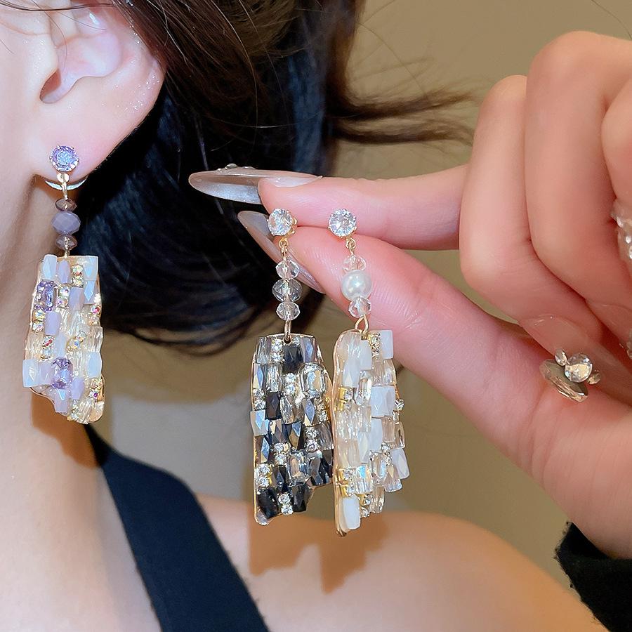 Srebrne Kolczyki Geometryczne z Cyrkoniami: Luksusowa, wysokiej klasy biżuteria w europejskim stylu dworskim dla kobiet