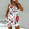 Women Plus Size Sleeveless Scoop Neck Ring Strap Floral Star Printed Loose Romper With Pockets