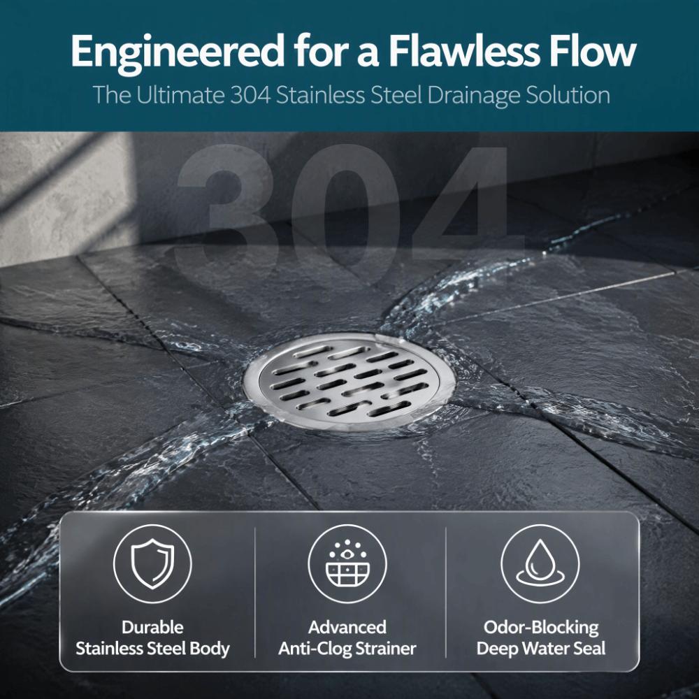 Fits 50mm / 1.97in Pipe Floor Drain Round Shower Floor Drain Floor Waste Drain  Floor Drainage