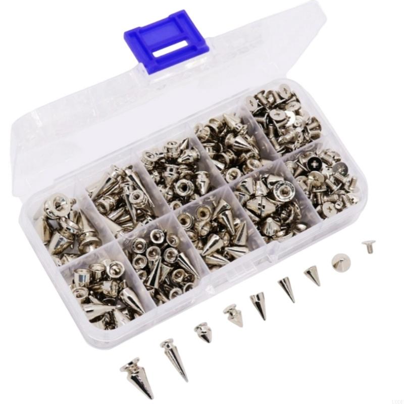   354Pcs Punk Spikes and Studs 8 Size Cone Spikes Metal Tree Spikes Studs for Leather Craft Clothing Craft Decoration