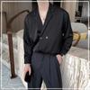 Spring and Autumn Fashion Advanced Loose Casual Business Flip Collar Double Breasted Buckle Solid Color Long Sleeved Shirt