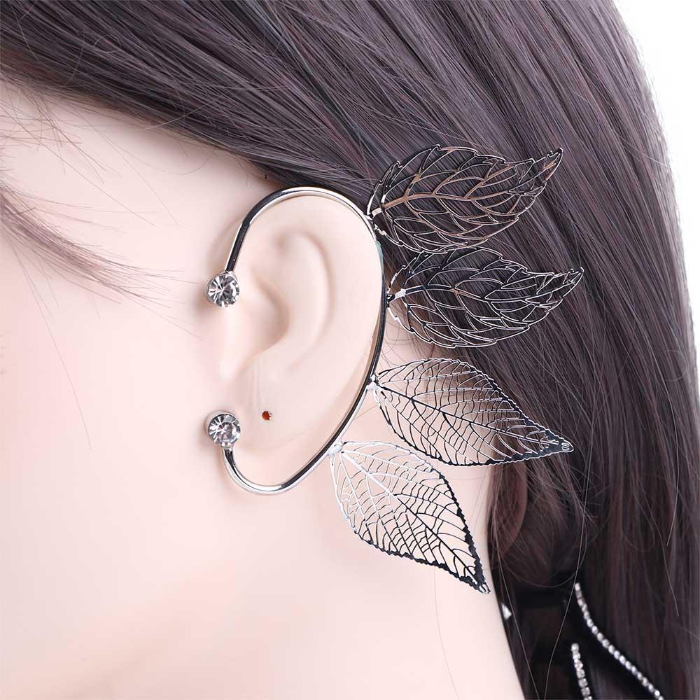 No Pierced Fake Ear Jewelry Leaves Korean Ear Cuff Clip On Earrings Crystal Women Left Ear Clip