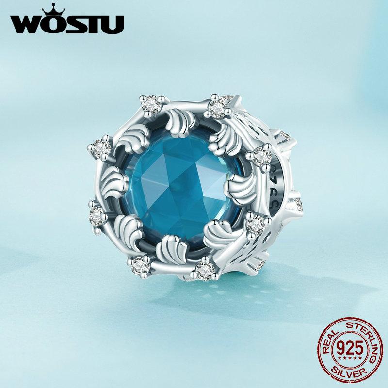

WOSTU Стерлингового Серебра 925 Элегантный и Романтический Синий Океан Шарик Подвески для Женщин Браслет DIY Ювелирные Изделия