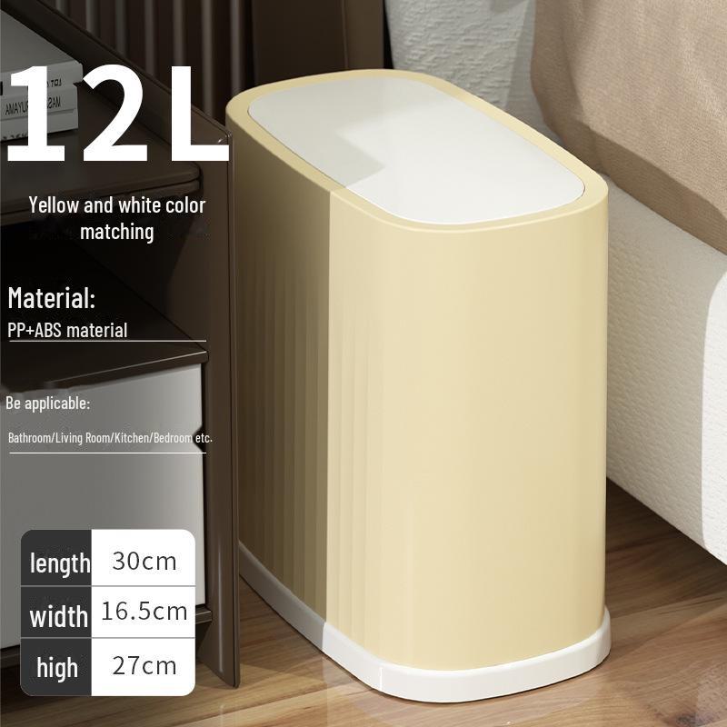 Push-Open Lid Trash Can for Bathroom or Living Room