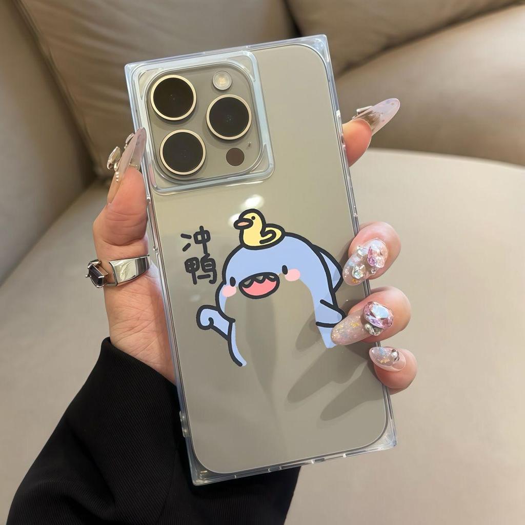 Square Back Tube Protection Clear Case For iPhone 11 14 Pro Max 12 16 ProMax 15 Plus 13 Anti-Oxygen,Go For It Pattern Casing