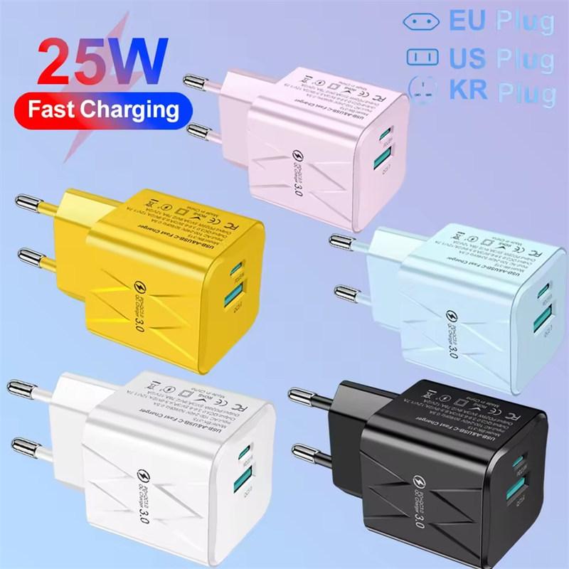 PD 25W USB C Fast Charger for iPhone 15 Pro Max Xiaomi 14 Oneplus EU US Mini 2 Ports Travel Plug Phone Fast Charging Adapter