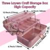 New Glitter Pink & Craft Tool Storage Box,3-Layer Stackable Carry Tackle Box Sewing Box Organizer for Art