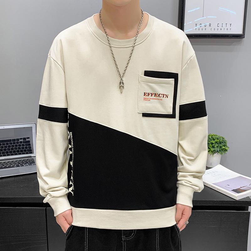 Men's Color Block Round Neck Hoodie - Spring & Autumn Fashion for Teens