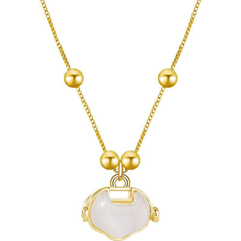 Banyan Tree S925 Silver Chinese Auspicious Cloud Fortune Lock Necklace - Retro Longevity Design for Autumn/Winter