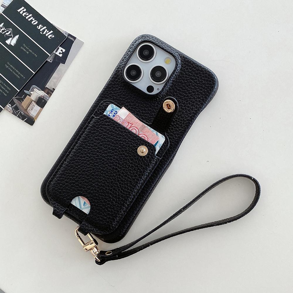 Für iPhone 15 Pro Hülle Multifunktionale Kartenfächer Leder Rückseite mit Handschlaufe