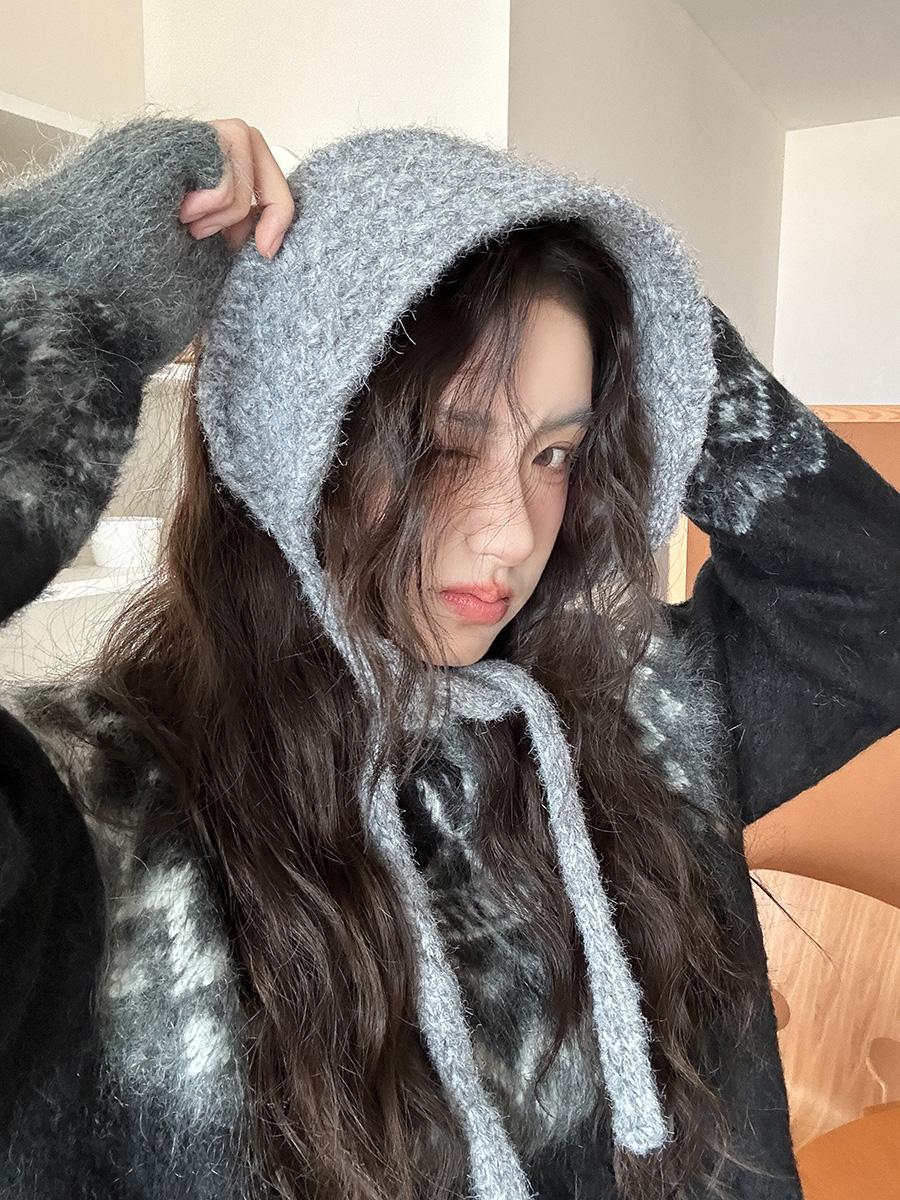 

Шерстяные вязаные наушники, шерстяные наушники для женской осени и зимы, новые тепловые на шнуровке для согревания ушей Adult average size серый