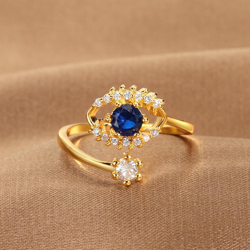 YILUOCD Blauwe Zirkoon Duivelsogen Open Verstelbare Ringen Geluk Turkse Boze Oog Vingerringen Voor Vrouwen Trouwring Sieraden