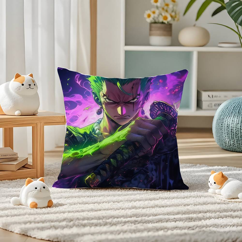 One Piece Roronoa Zoro Anime Plush Pillow Cover Soft Short Plush Cushion Cover For Sofa Bedroom Home Decor Gift Decoration