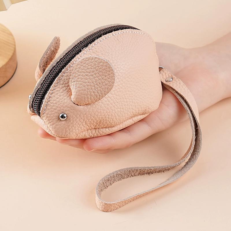 

Cowhide Children s Wallet, Genuine Leather Mouse Cartoon Key Pouch, Multifunctional Hand-Held Storage Bag рожевий