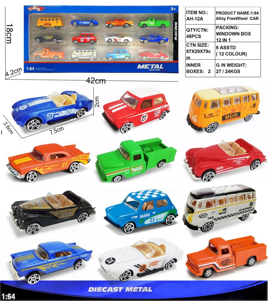 1:64 Diecast Alloy Cars - Set of 12 Boxed Models for Boys, Sliding Metal Car Toys