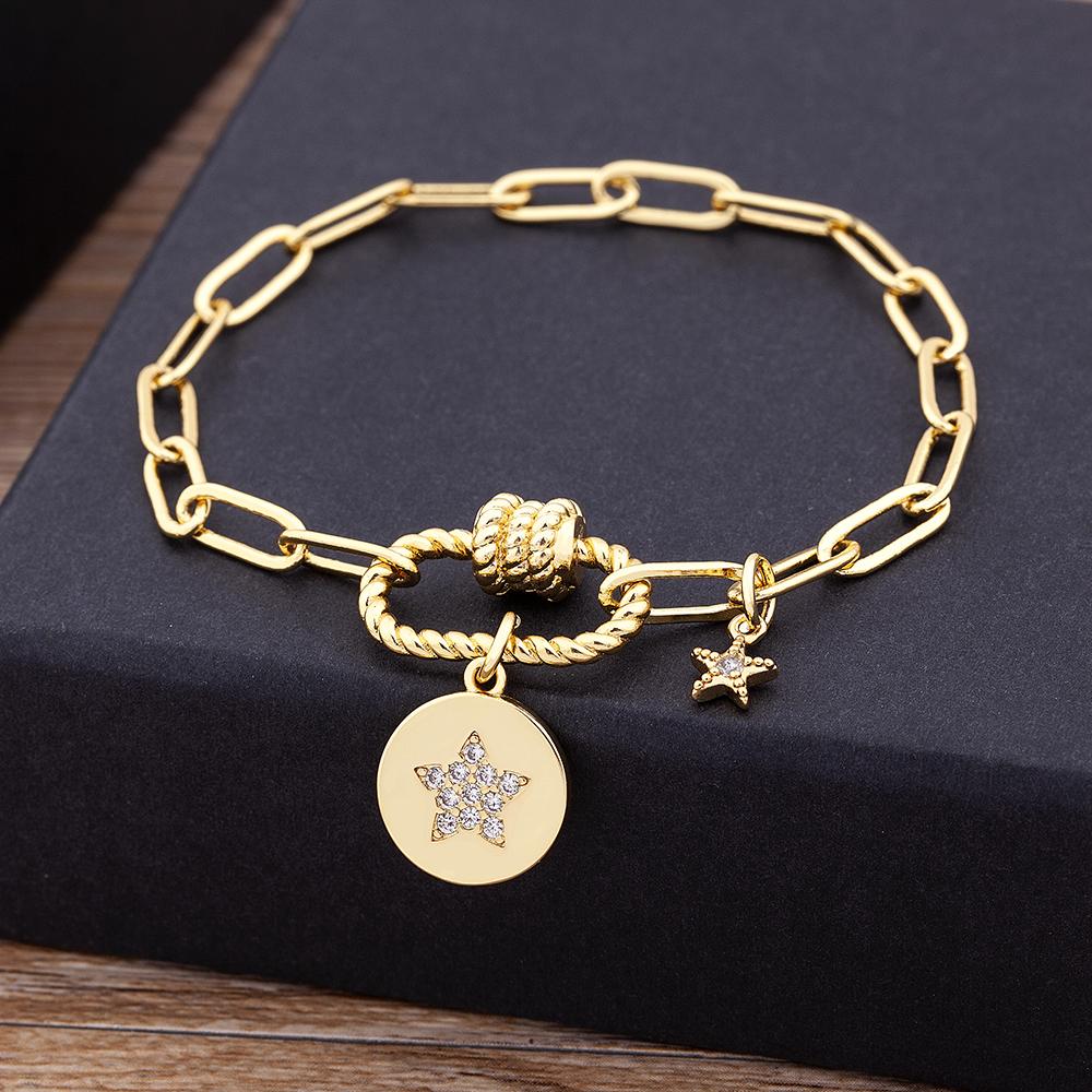 Nidin Fashion Luxury 17 Styles Link Chain Star Pendants Bracelet for Women Men Copper Zircon Gold Color Rhinestone DIY Jewelry