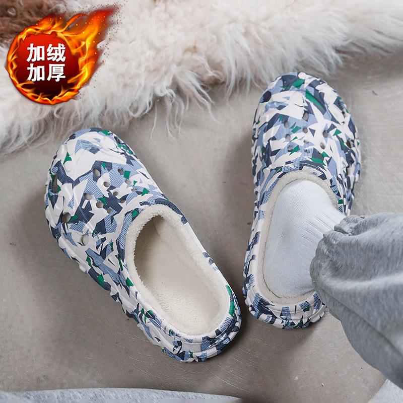 Baotou Hausschuhe Herren Winter Innenbereich Zuhause Dicksohlig Rutschfest Lochschuhe Paar Outdoor Samt Warm Große Größe Baumwollschuhe