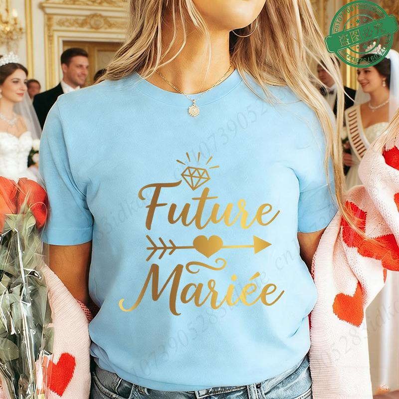 French Bachelorette EVJF Party T-Shirts Future Bride Team Gold Foil Print Women Clothing Short Sleeve Tees for Bridal Shower